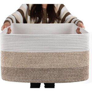 Large Blanket Basket, 22”x17”x12” Rectangle Woven Baskets, Nursery
